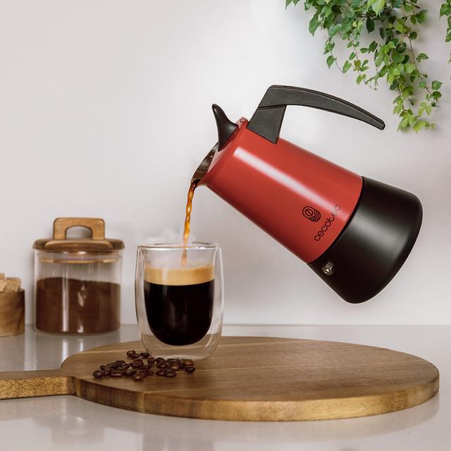 Piccolina Red Cafetera italiana fabricada en acero inoxidable de alta calidad para 2/4/6/10 tazas de café.