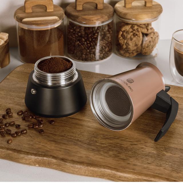 Piccolina Red Cafetera italiana fabricada en acero inoxidable de alta calidad para 2/4/6/10 tazas de café.