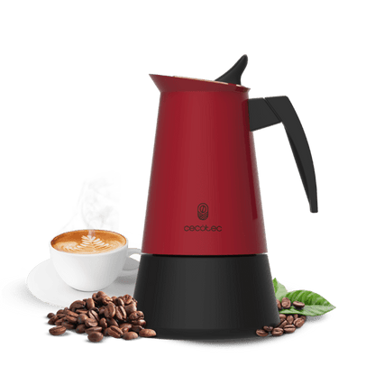 Piccolina Red Cafetera italiana fabricada en acero inoxidable de alta calidad para 2/4/6/10 tazas de café.